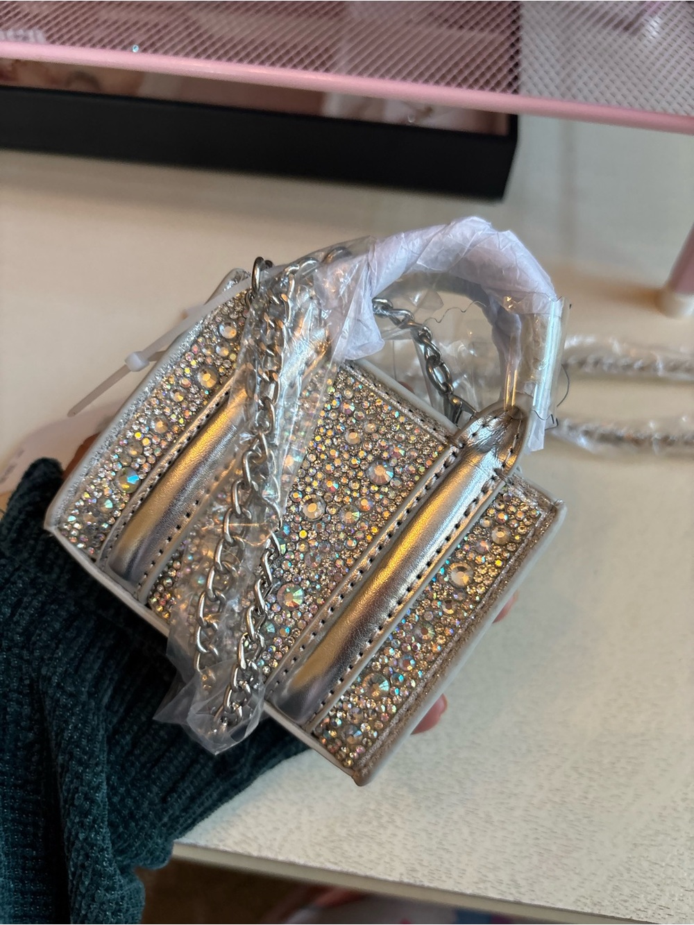 Silver Crystal-Embellished Mini Crossbody Bag Betsy Johnson